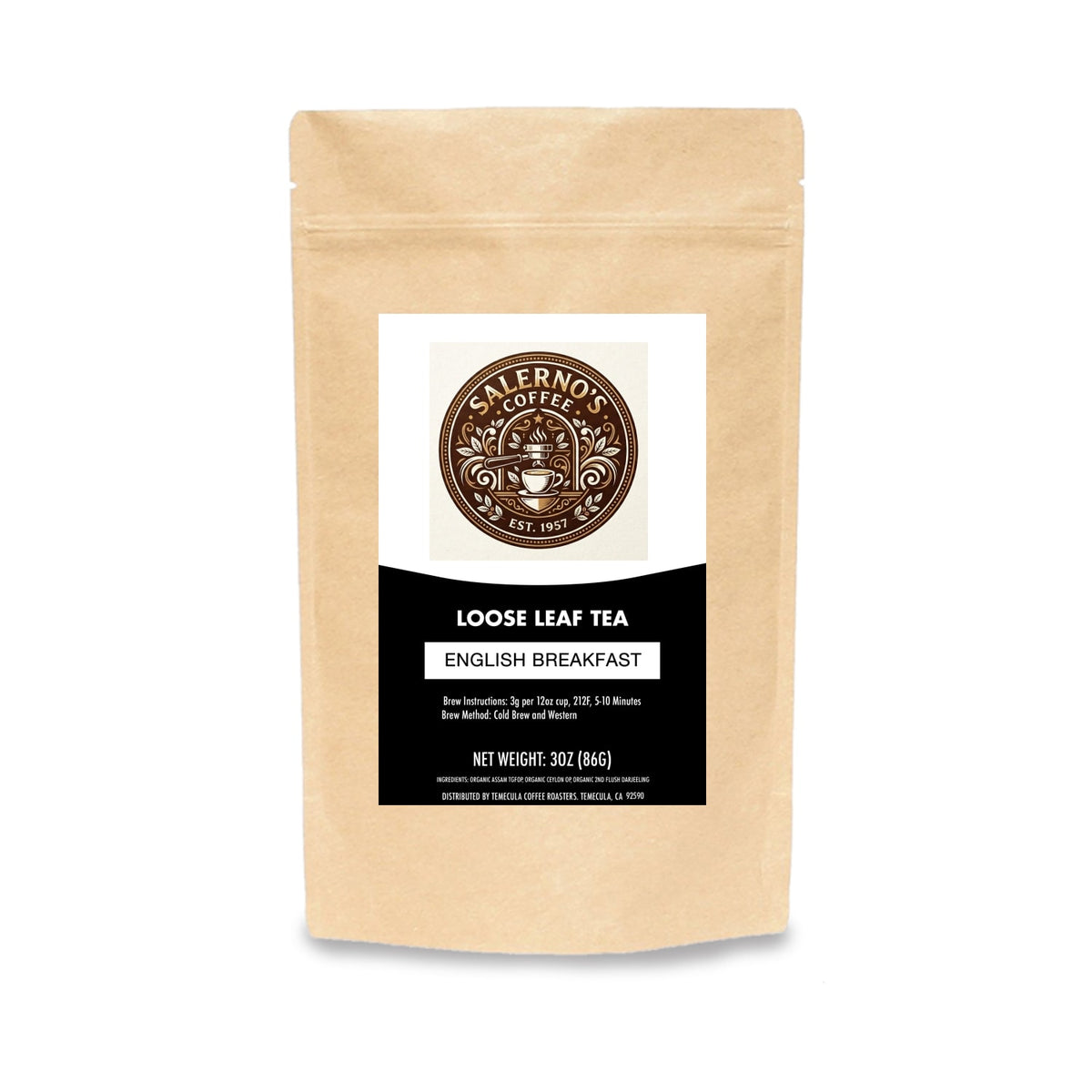 Salerno Coffee English Breakfast Loose Leaf Tea – African & Indian Blend – 3oz